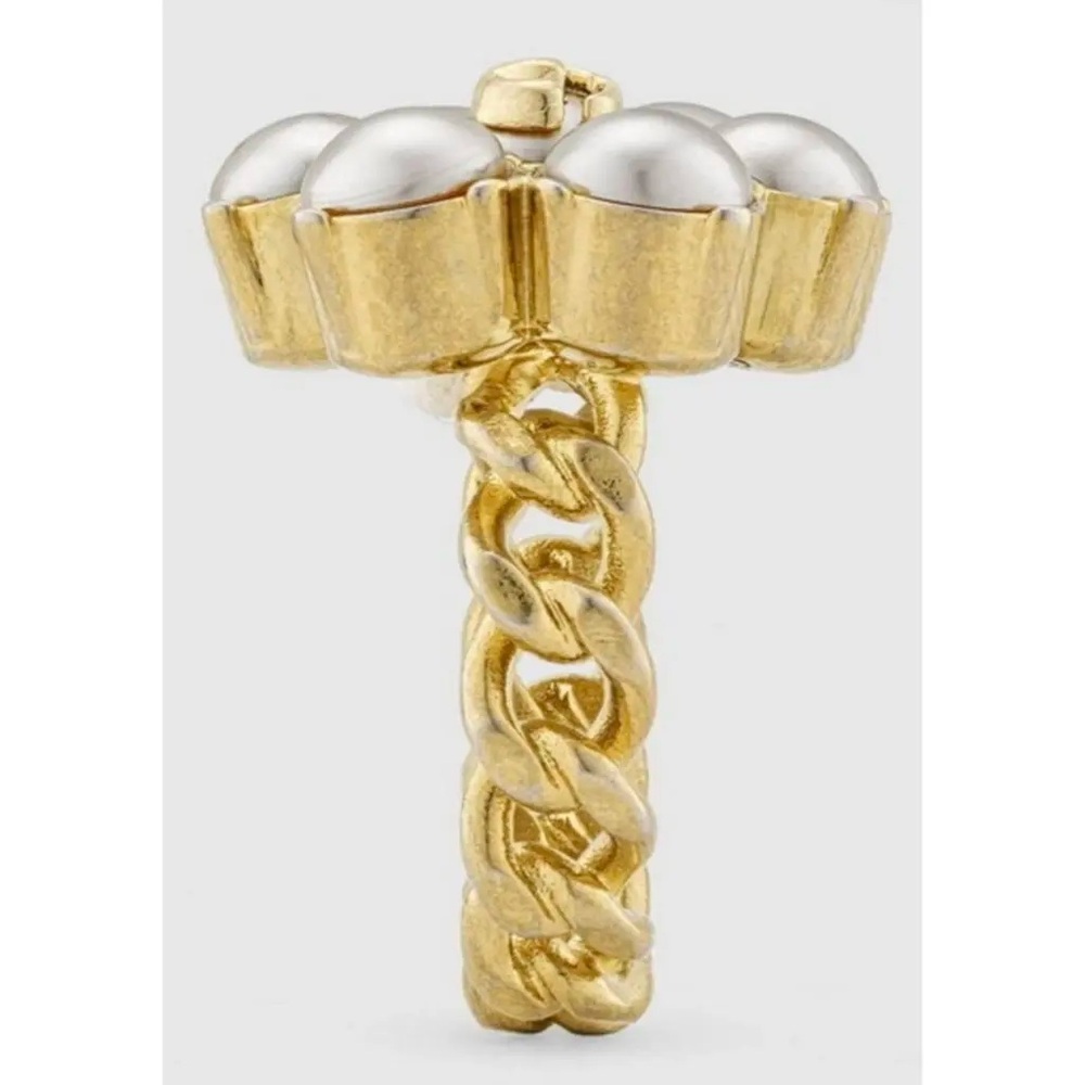 New with box Gucci Gold Tone Pearl Cluster Ring Interlocking Logo fits 8.5/9 - Picture 3 of 9